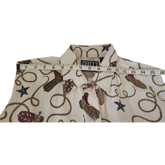 Vintage Western Quizz Sleeveless Top Cowoy Boots Rope Stars Women's Size Medium - Picture 3 of 10